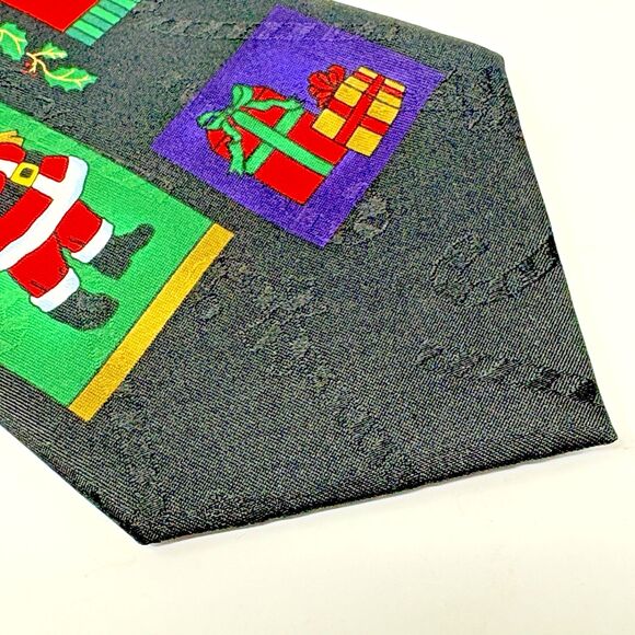 Hallmark Men's Yule Tie Greetings Christmas Neck Tie Black Candy Cane Santa Tree - Picture 3 of 9